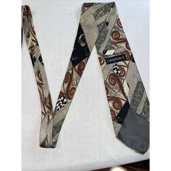 Manzoni Men’s Dress Tie Size 57” Multicolor Geometric Silk Business Formal - Picture 10 of 12